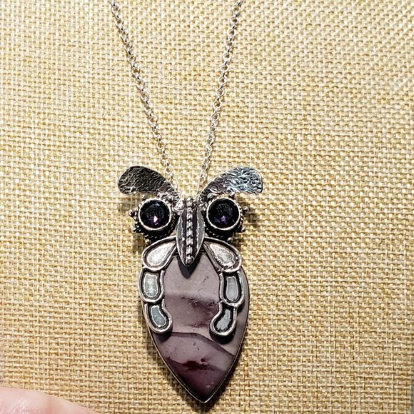 Amethyst necklace 925 silver mookaite jasper amethyst owl long pendant necklace